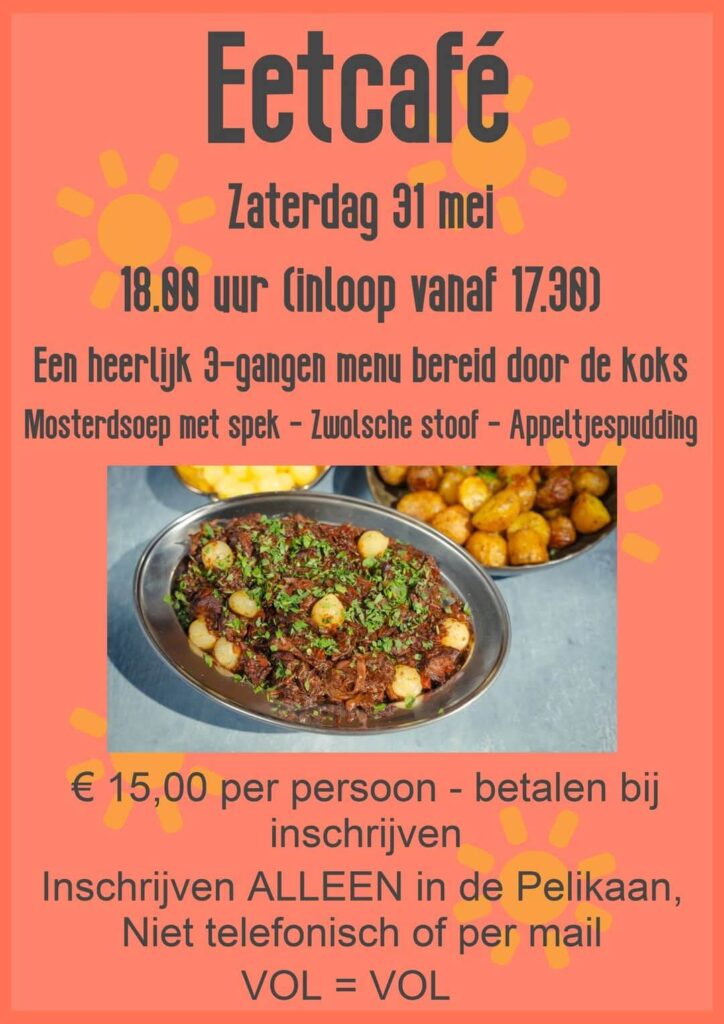 Eetcafe 31 mei 2025 buurtcentrum de Pelikaan Krommenie Zaanstad